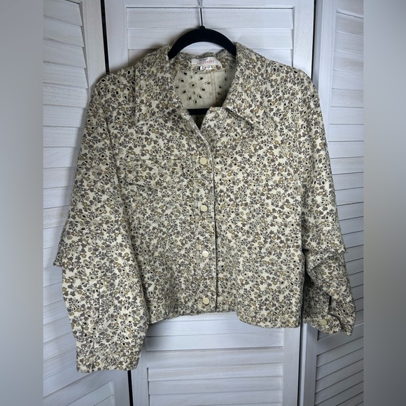 Anthropologie Solitaire Cream and Brown Eyelet Jacket. Cottagecore. - Picture 1 of 8